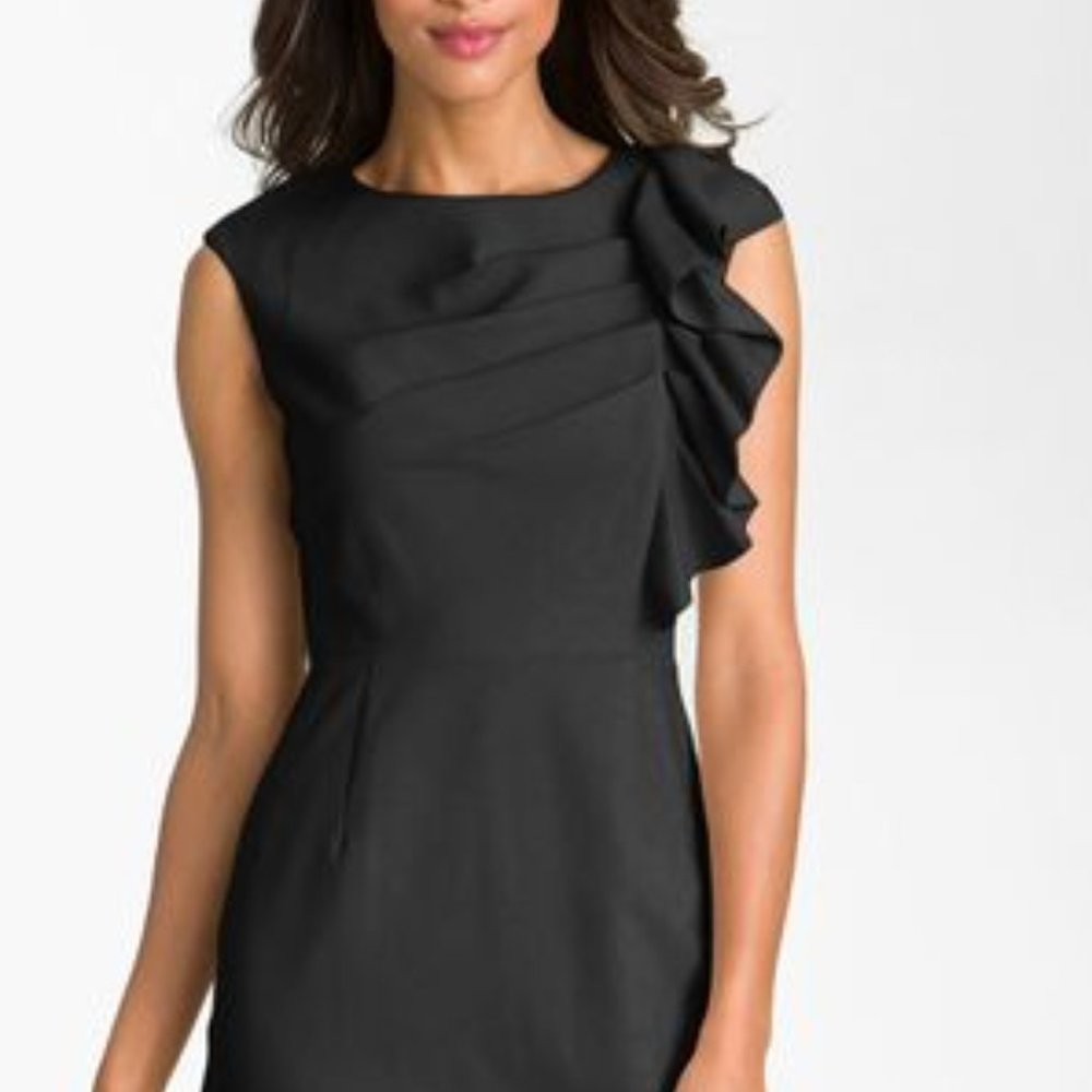 Calvin Klein Black Side Ruffle Woven Sheath Dress size 6 NWT